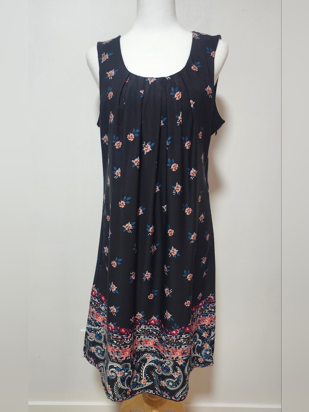 Sleeveless Navy Floral Border Print Dress By Jessica